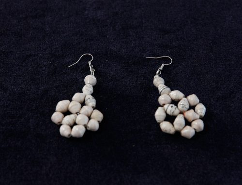 Circular off white beaded 2 inch earrings